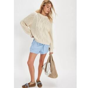 Free People Frankie Cotton Cable Knit Sweater Ivory Cream Medium EUC
